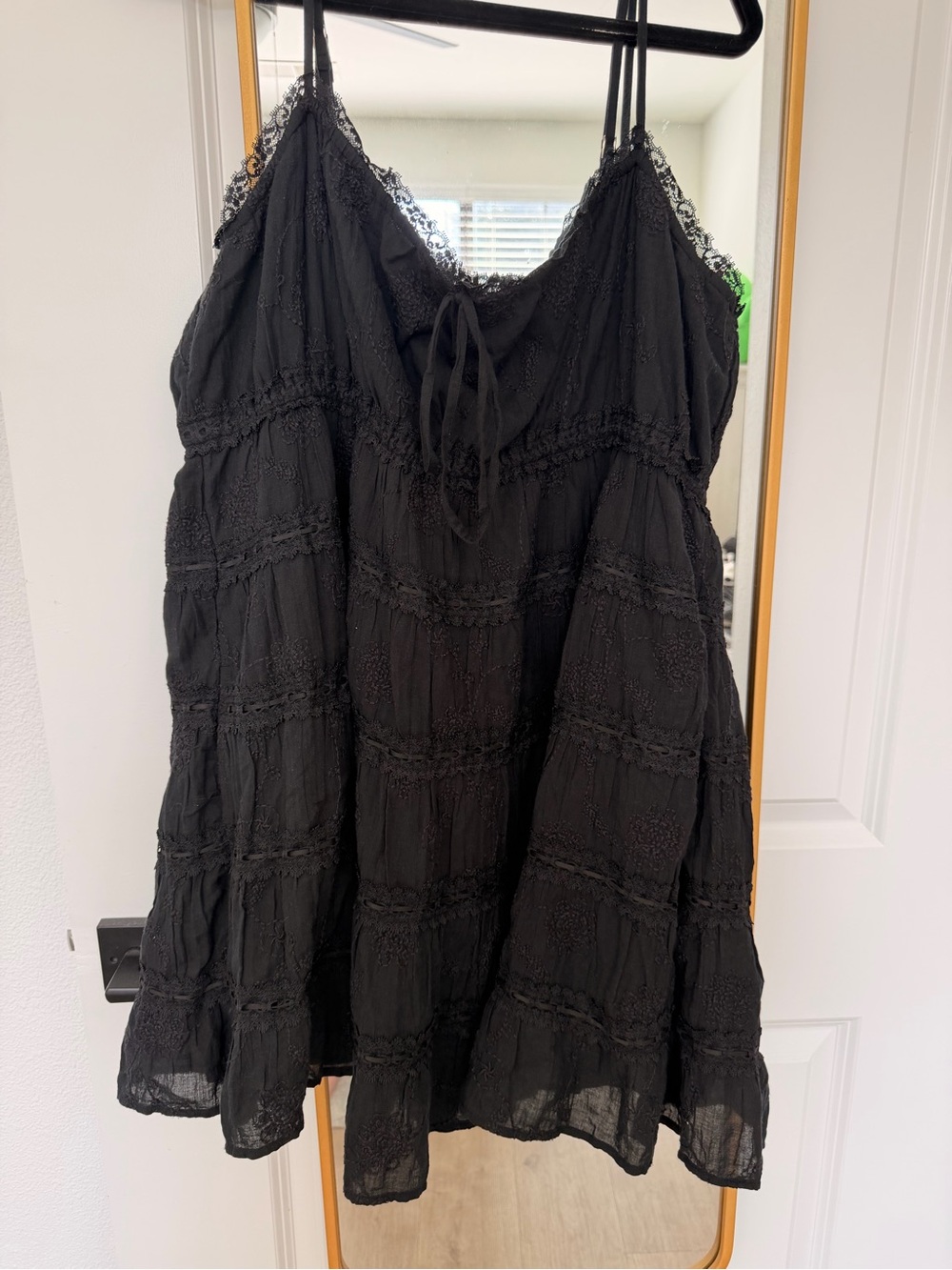 Abercrombie & Fitch Black Tiered Lace-Trim Mini Dress